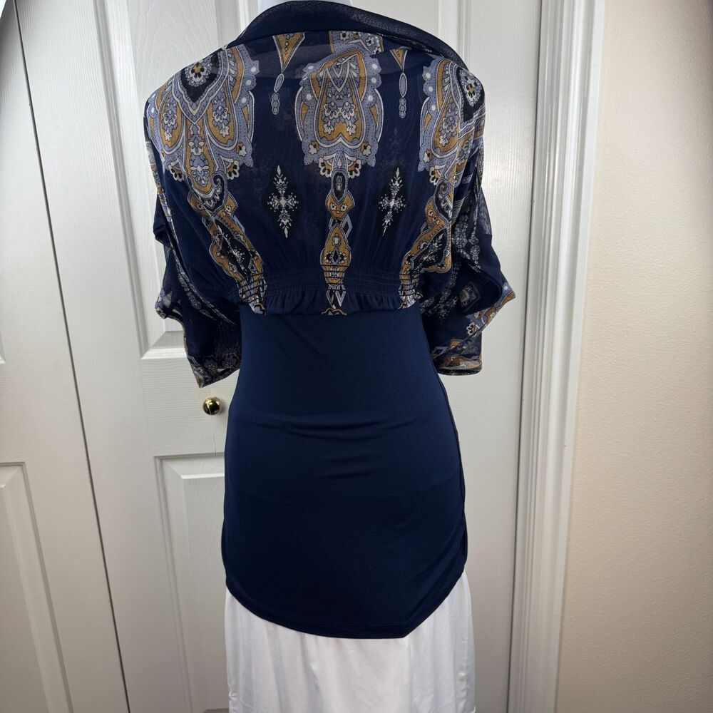 INC International Concepts S Blue Mesh Tunic Top NWT 2 Pc Lined Batwing Boho - Picture 12 of 16